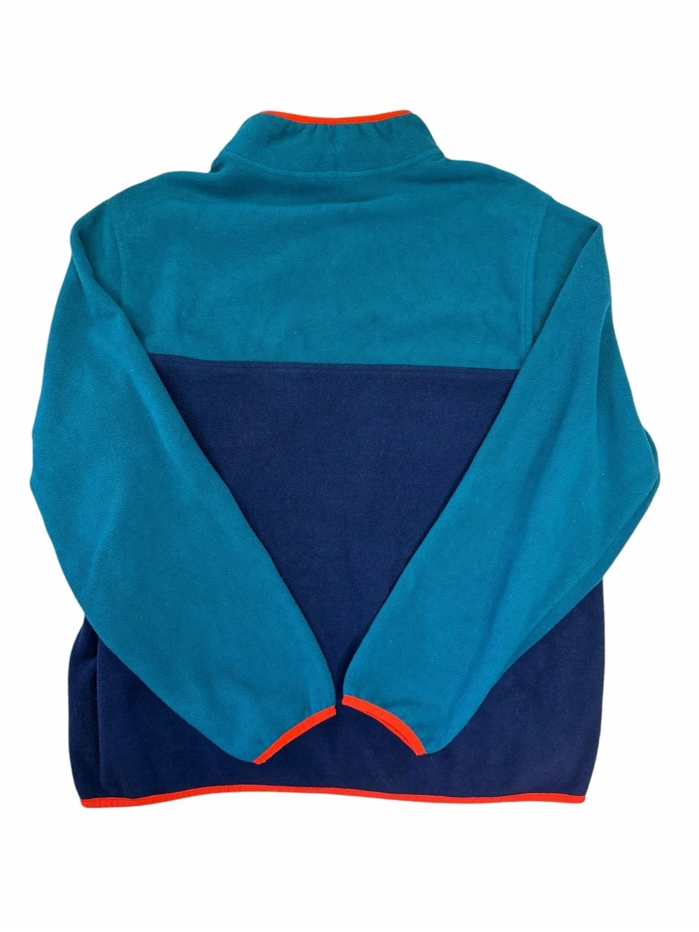 Lands' End Teal & Navy Fleece Snap-Neck with Orange Trim Y2K